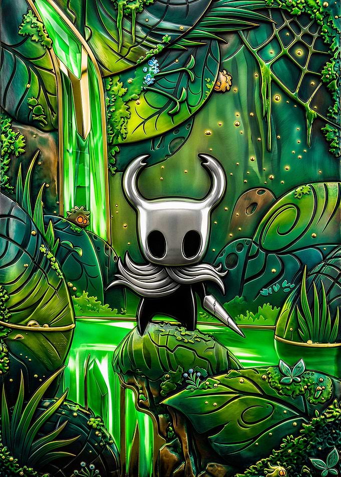 Hollow Knight in a Lush Forest