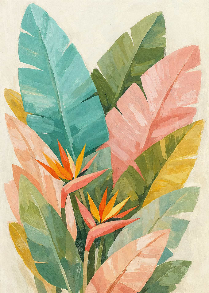 Colorful Tropical Banana Leaf Painting