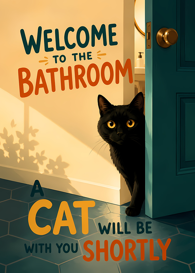 Black Cat Welcomes You to the Bathroom