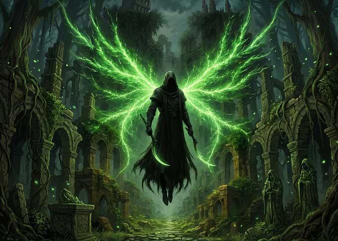Grim Reaper with Green Energy Wings