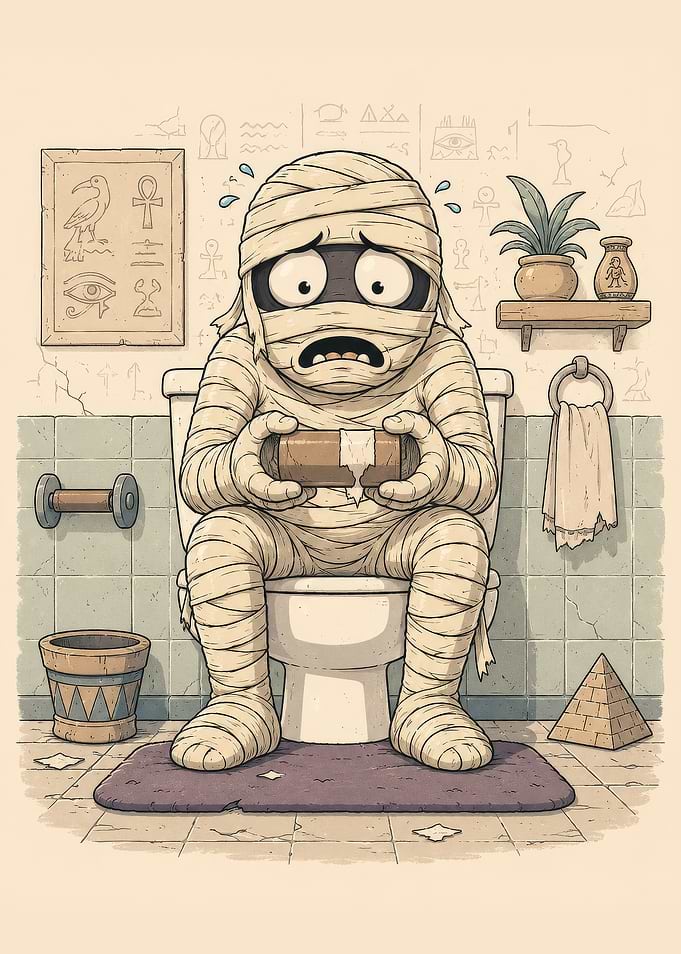 Mummy on Toilet with Toilet Paper