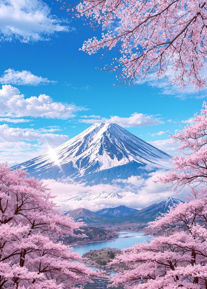 Spring Sakura at Mount Fuji Japan Landscape
