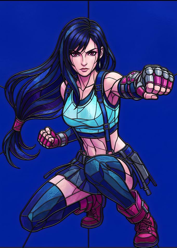 Final Fantasy VII Tifa Lockhart Stained Glass Art