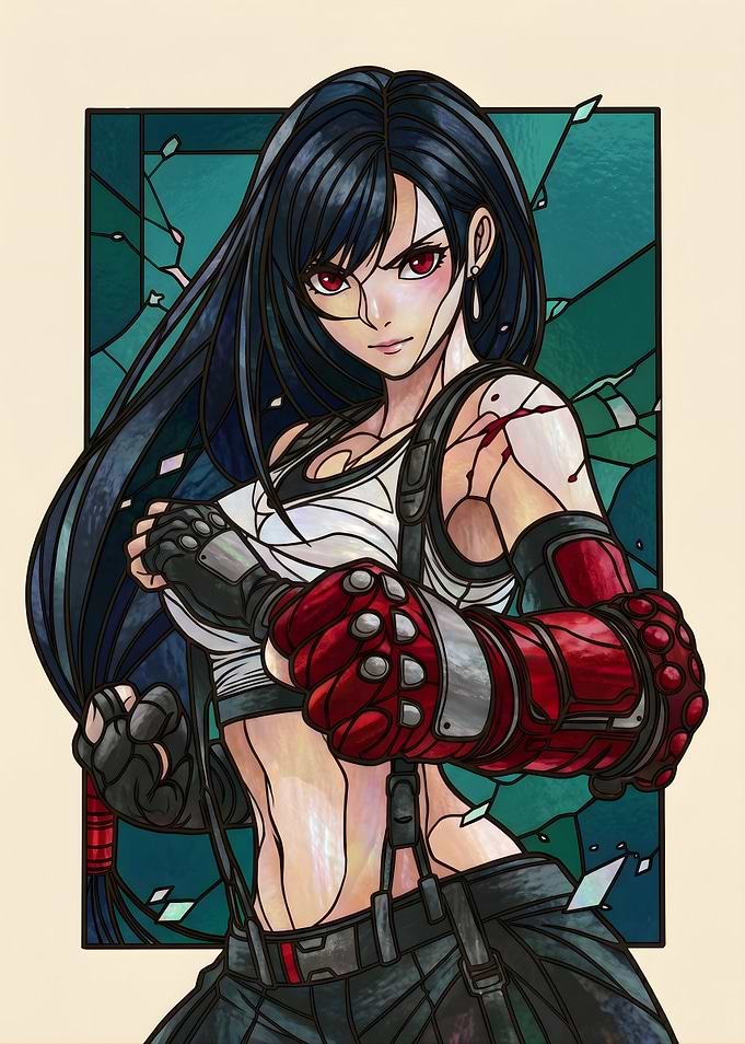 Final Fantasy VII Tifa Lockhart Stained Glass Art