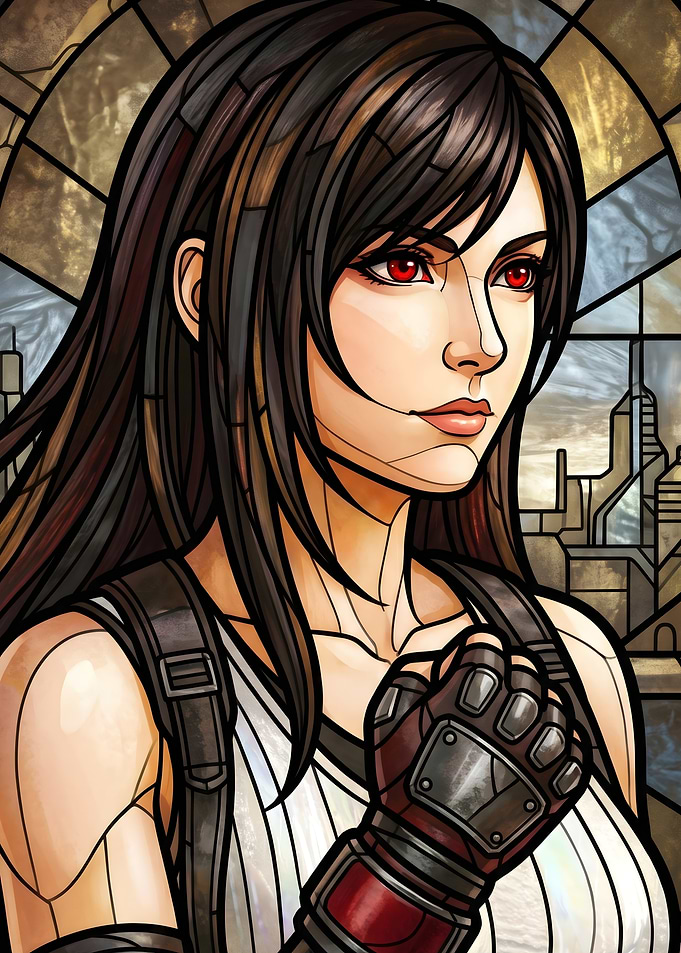 Final Fantasy VII Tifa Lockhart Stained Glass Portrait