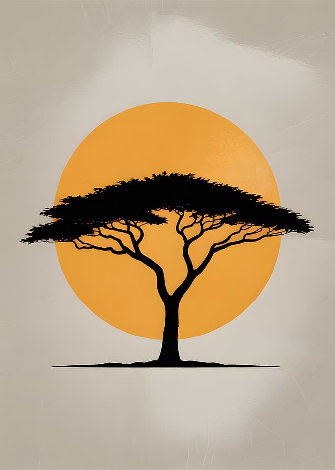 African Acacia Tree Silhouette at Sunset