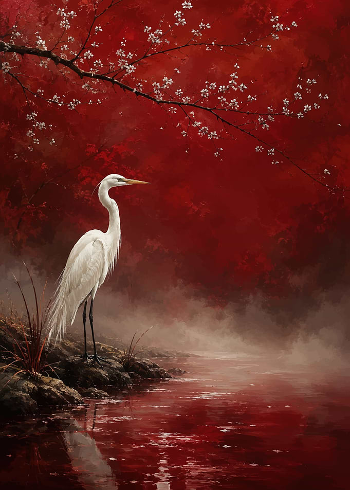 White Egret by Red Water
