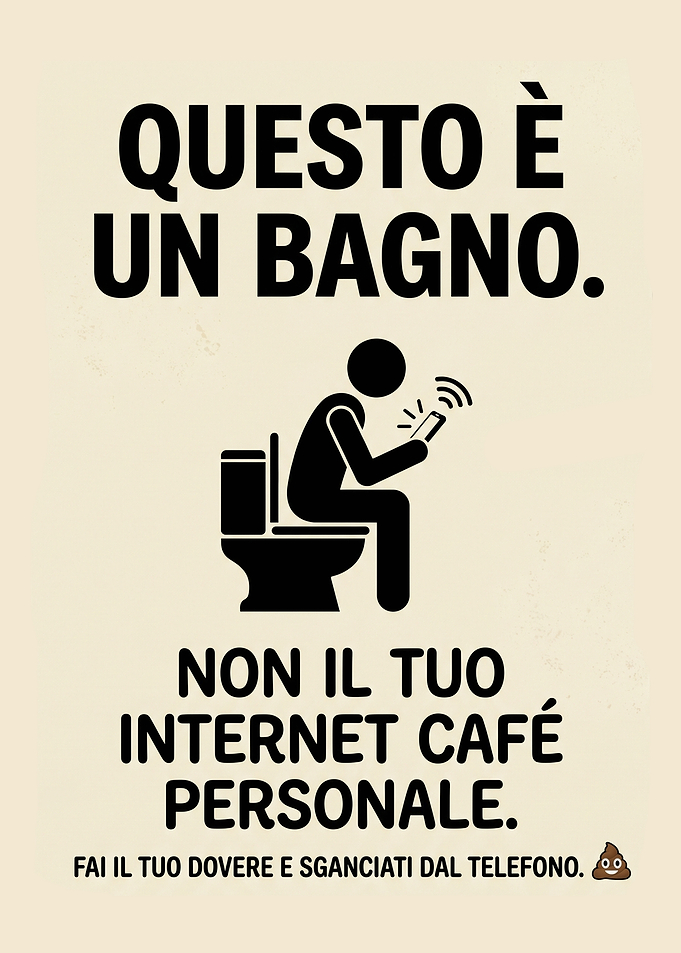 Bathroom Sign About Phone Use (Italian Version)