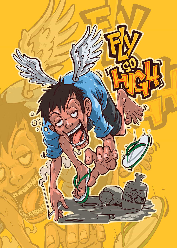 Man with wings flying high