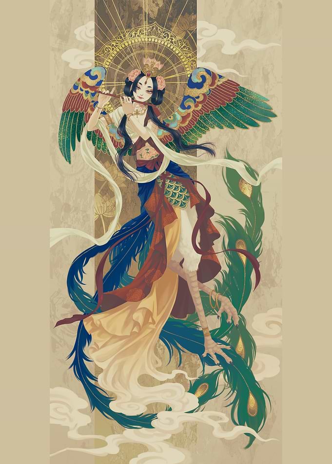 Peacock Goddess Playing Flute