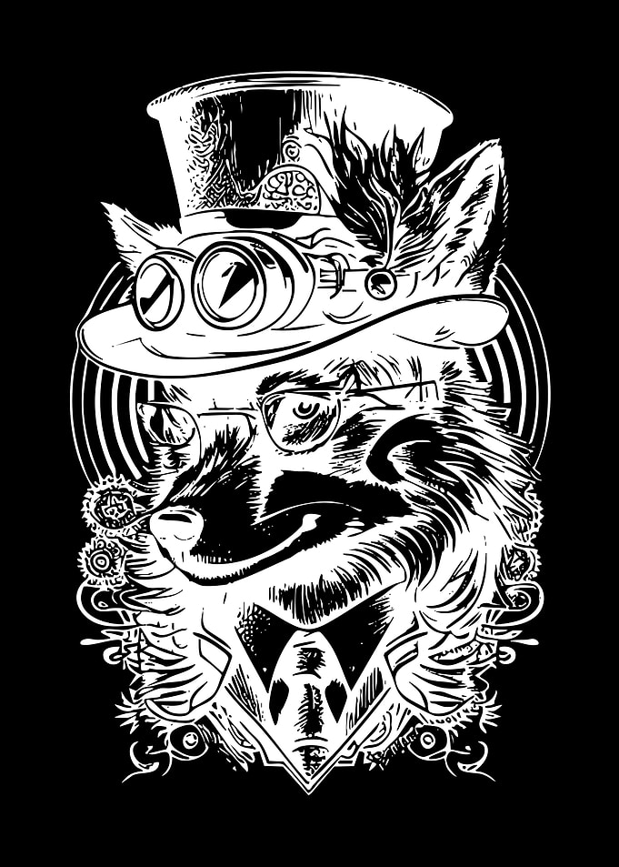 Steampunk Fox in Top Hat and Goggles