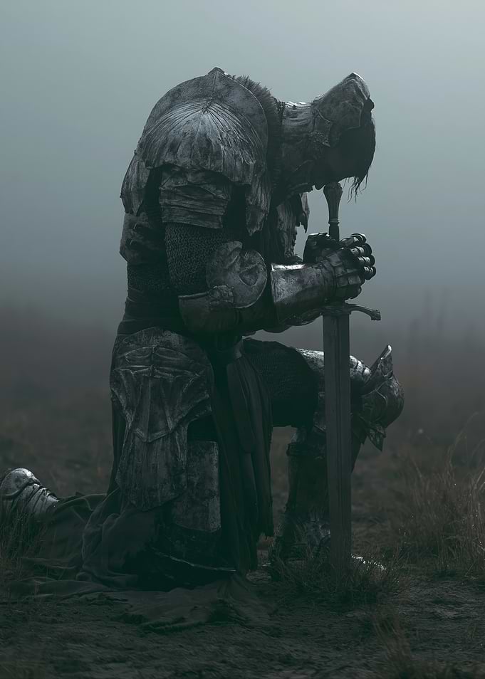Knight Kneeling in Fog