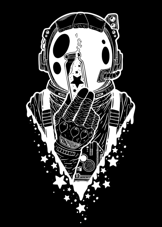 Astronaut Holding Bottle with Stars