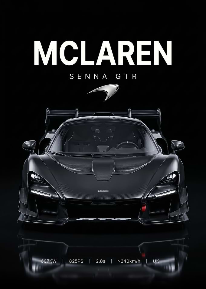 sleek race black McLaren Senna GTR car poster