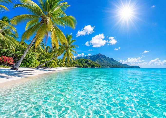 Tropical Beach Paradise with Palm Trees