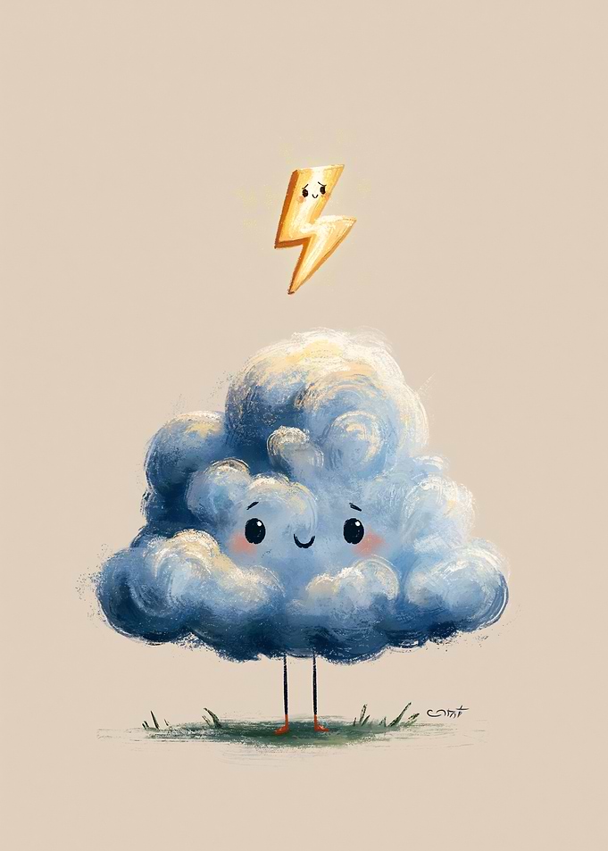 Cute Cloud and Lightning Bolt