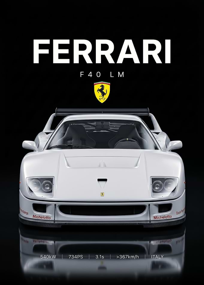 sleek white iconic Ferrari F40 car Poster