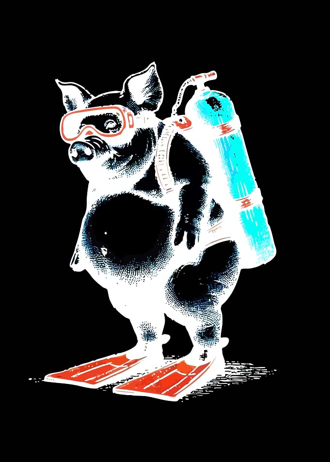 Diver Pig with Scuba Gear