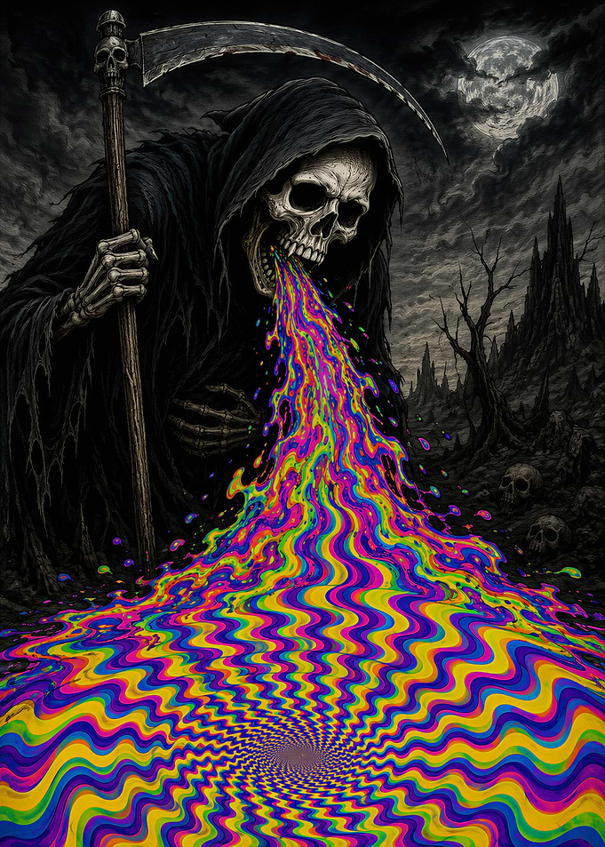 Grim Reaper Vomiting Optical Illusions