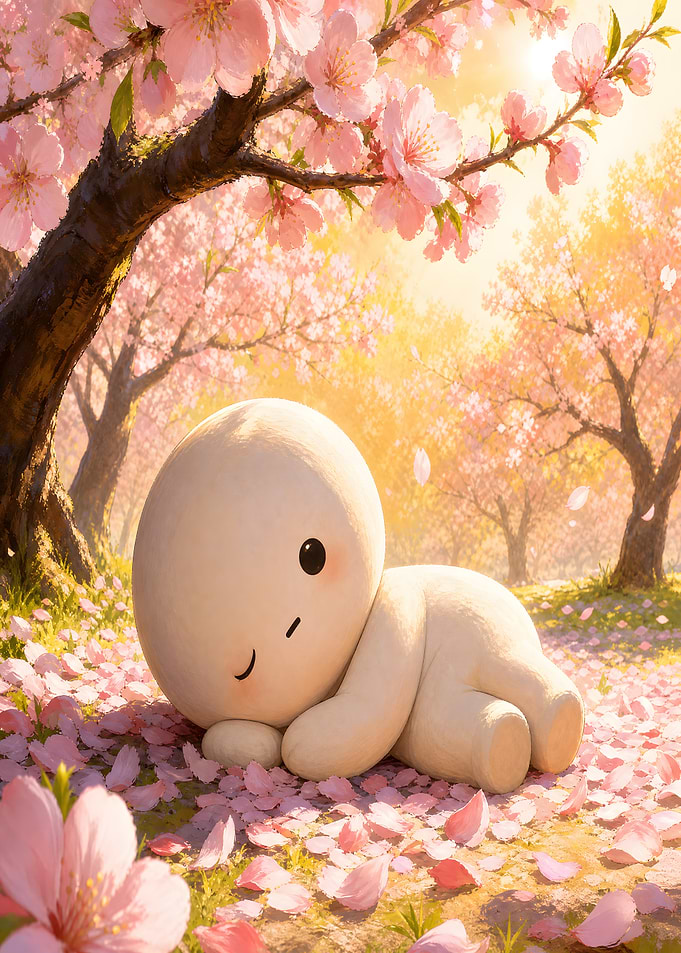 Cute character in cherry blossom forest