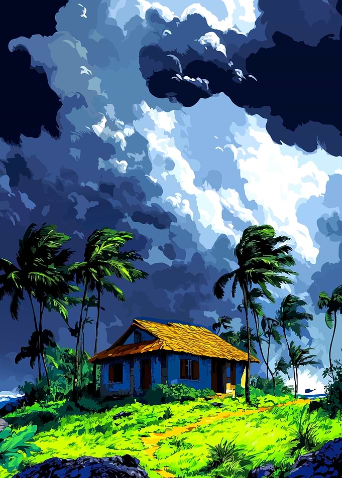 Tropical Storm Approaching a Beach House