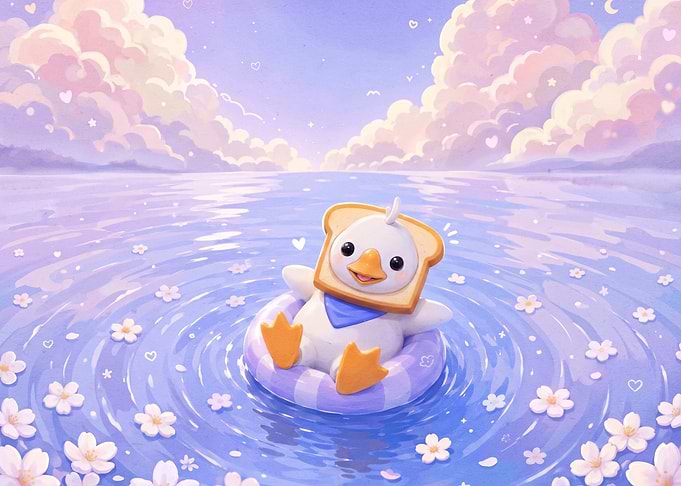 Cute Duck Character Floating on Water