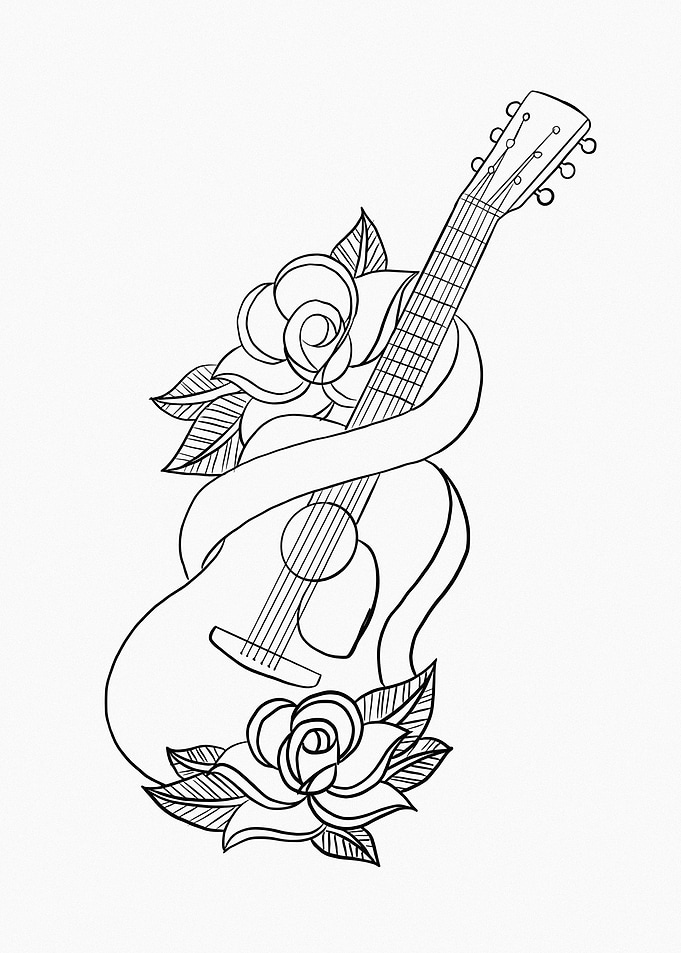 Guitar with Roses and Ribbon