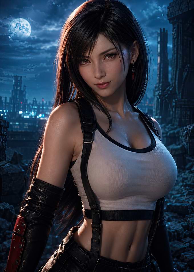 Tifa Lockhart in a Cityscape at Night