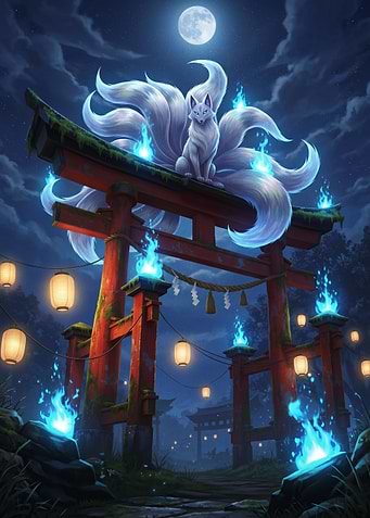 Nine-Tailed Fox Spirit at Torii Gate