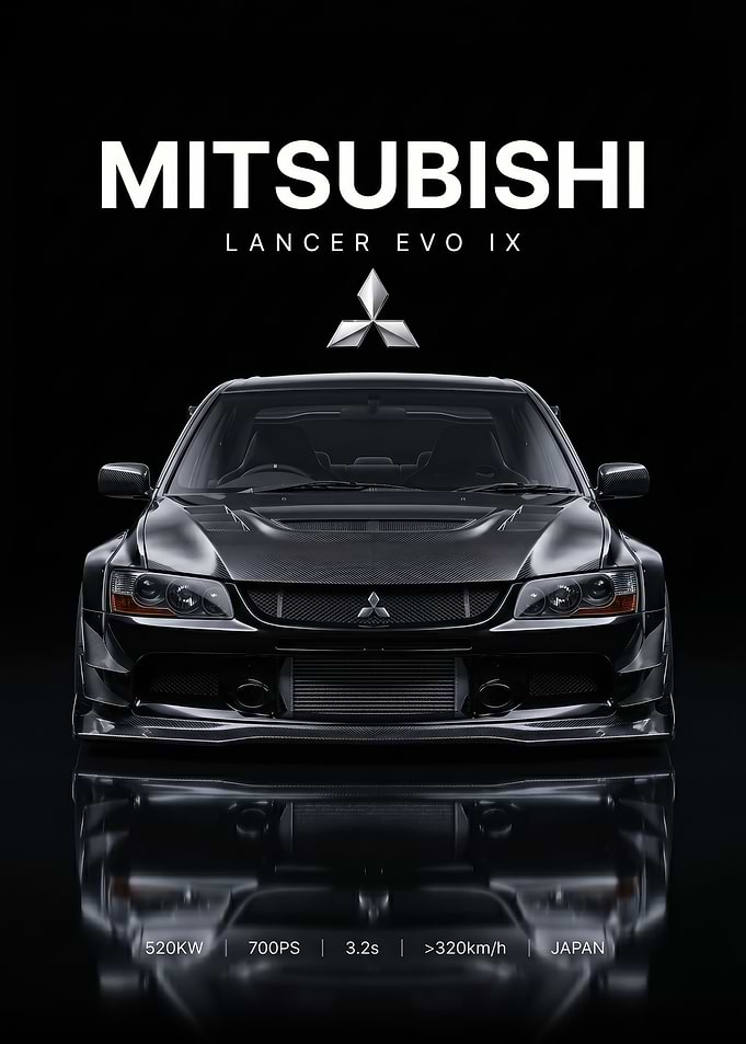 sleek black Mitsubishi Lancer Evo IX Poster