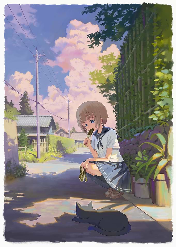 Girl eating ice cream with cat