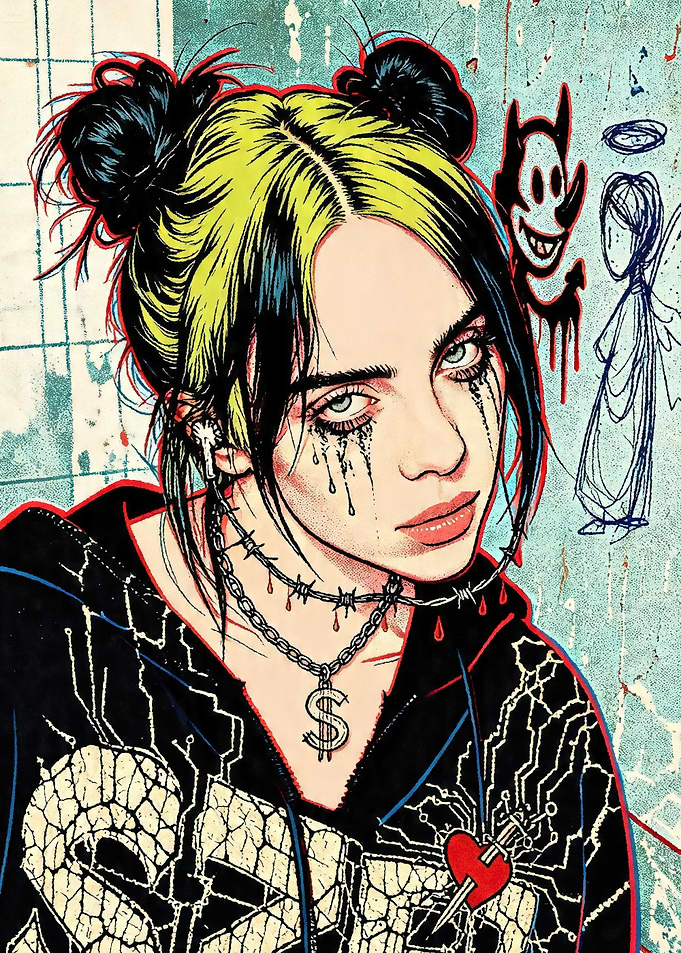 Billie Eilish with Devil and Angel
