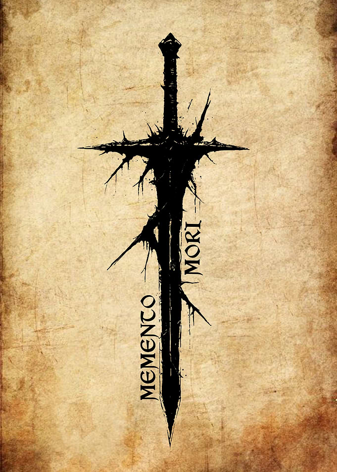 Dark Sword with Memento Mori Text