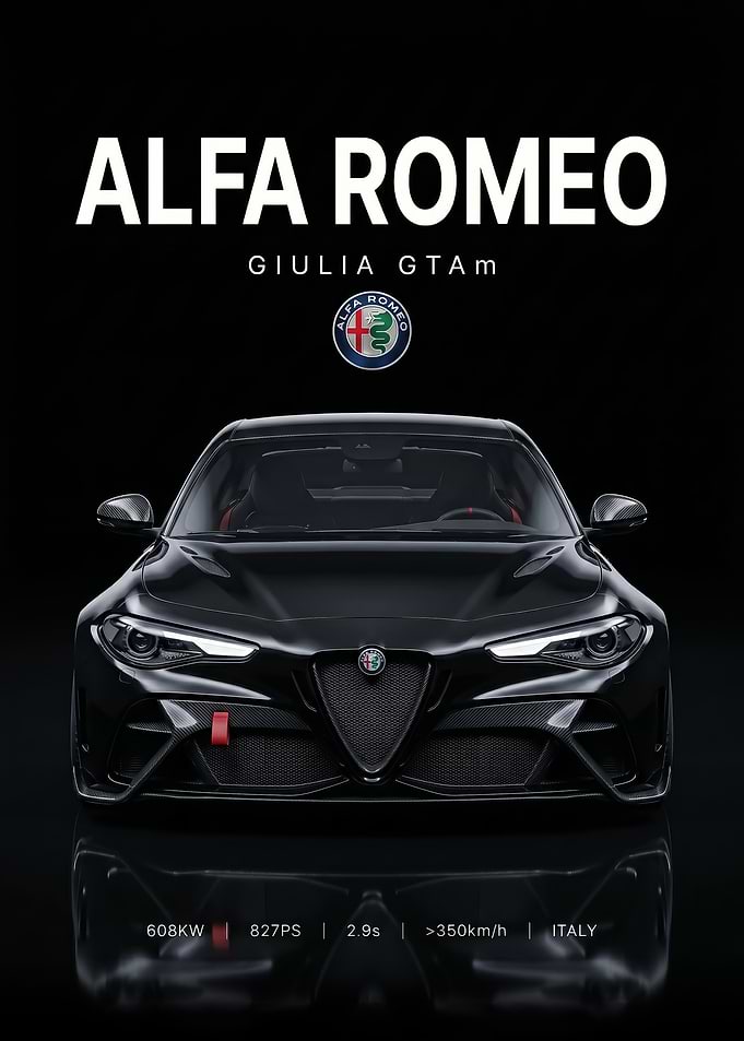 sleek Alfa Romeo Giulia GTAm Black Car poster
