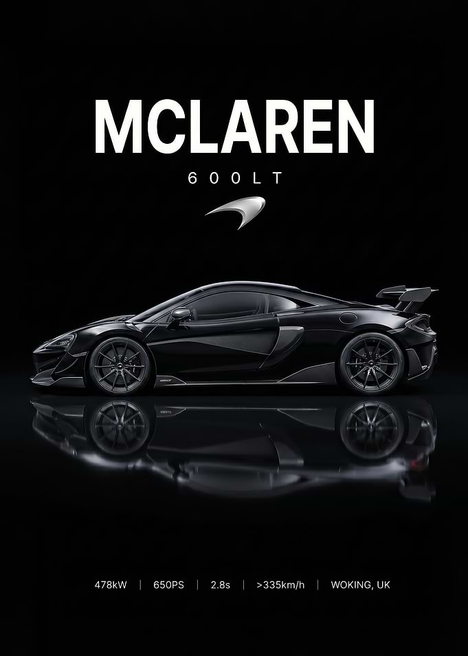 sleek McLaren 600LT Black Supercar poster