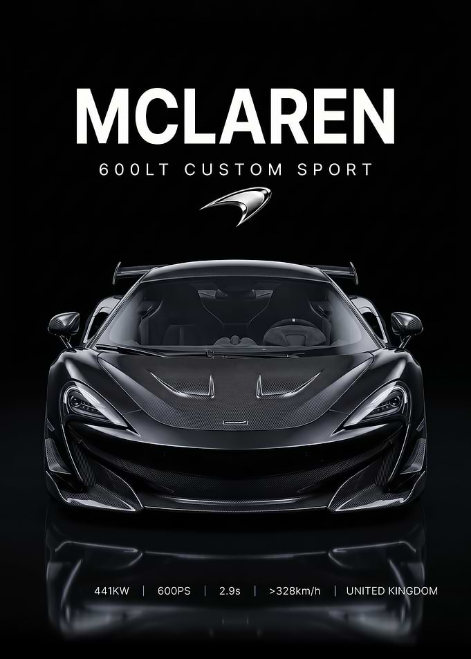 sleek black McLaren 600LT Custom Sport Car poster