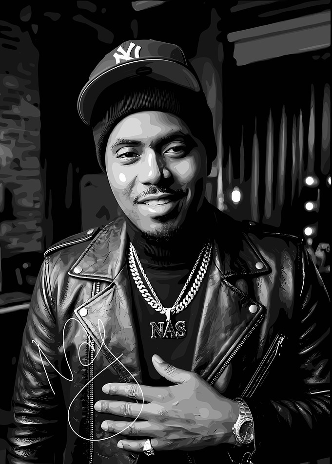 Nas in Leather Jacket and Chains