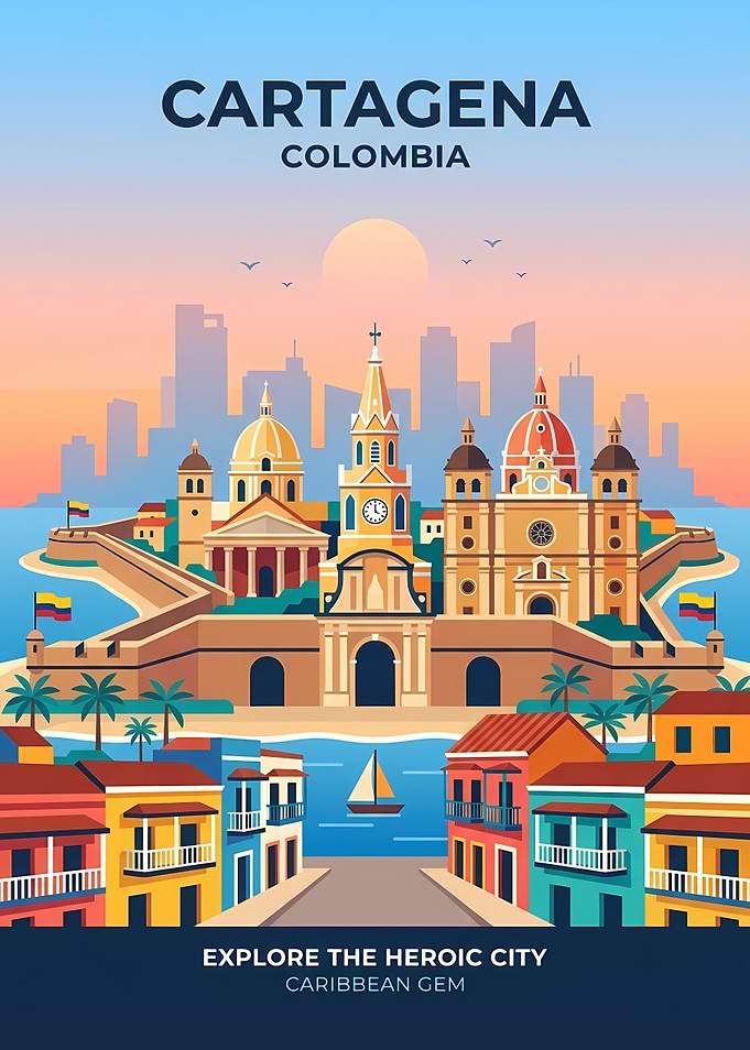 Cartagena Colombia Travel Poster