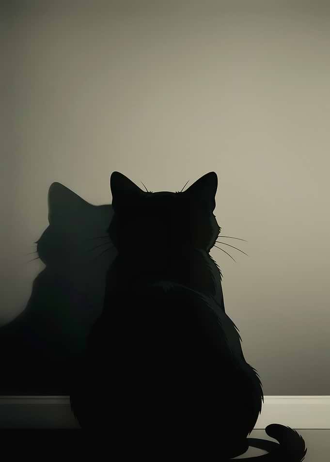 Black Cat Silhouette with Shadow
