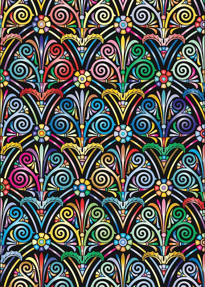 Colorful Ornamental Spiral Pattern — Bohemian Folk Art Psychedelic