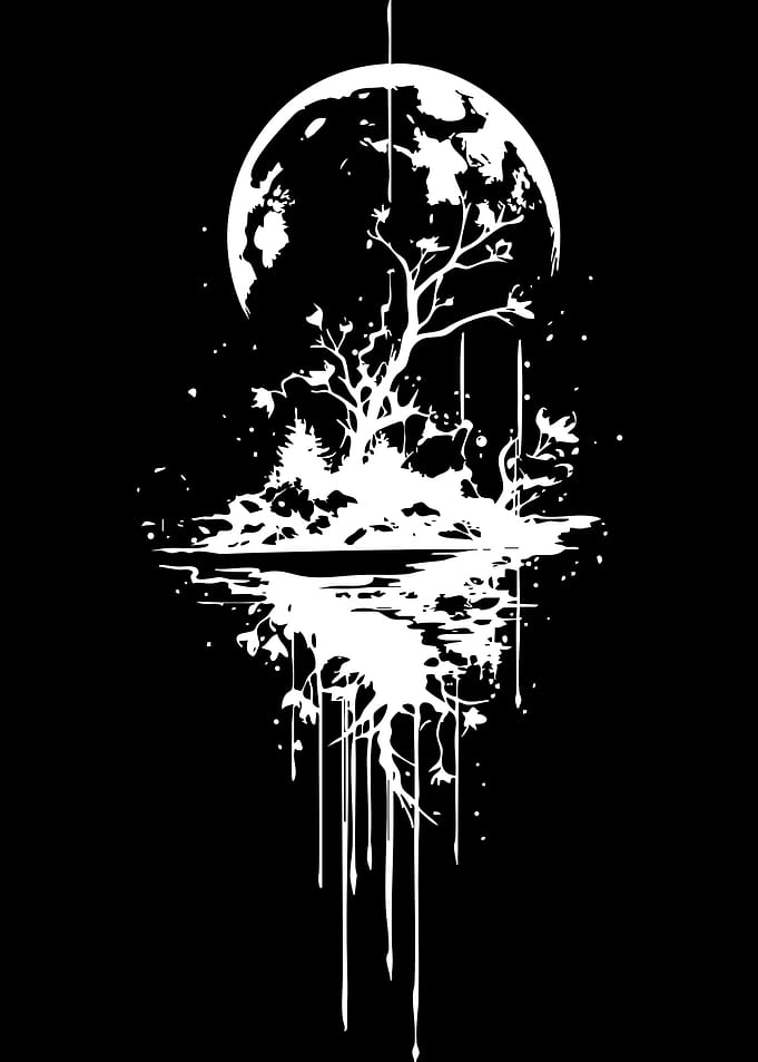 Surreal Moonlit Landscape Reflection