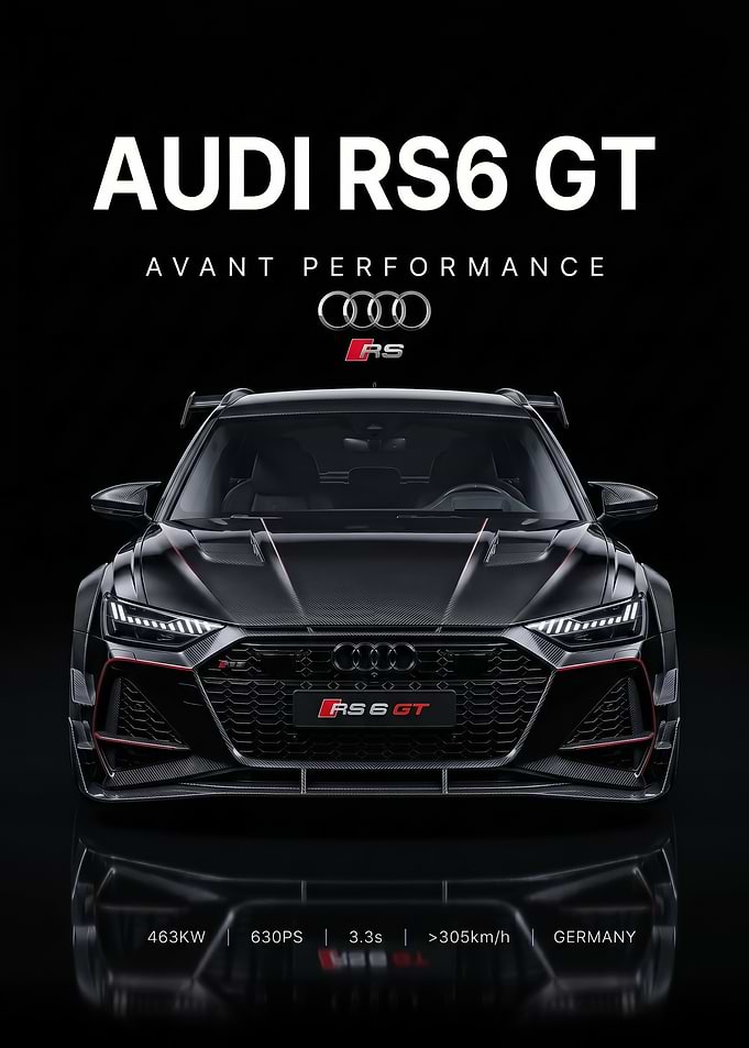 black Audi RS6 GT Avant Performance car poster