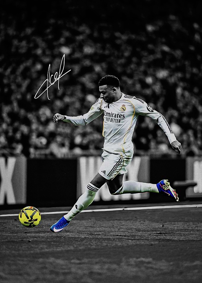 Footballer Kicking Ball with Signature