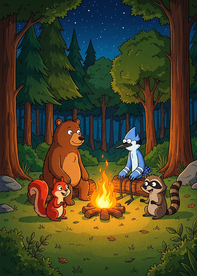 Forest Animals Around Campfire