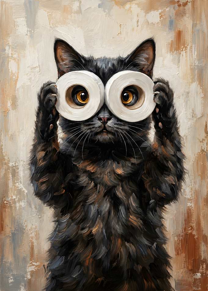 Cat with Toilet Paper binoculars