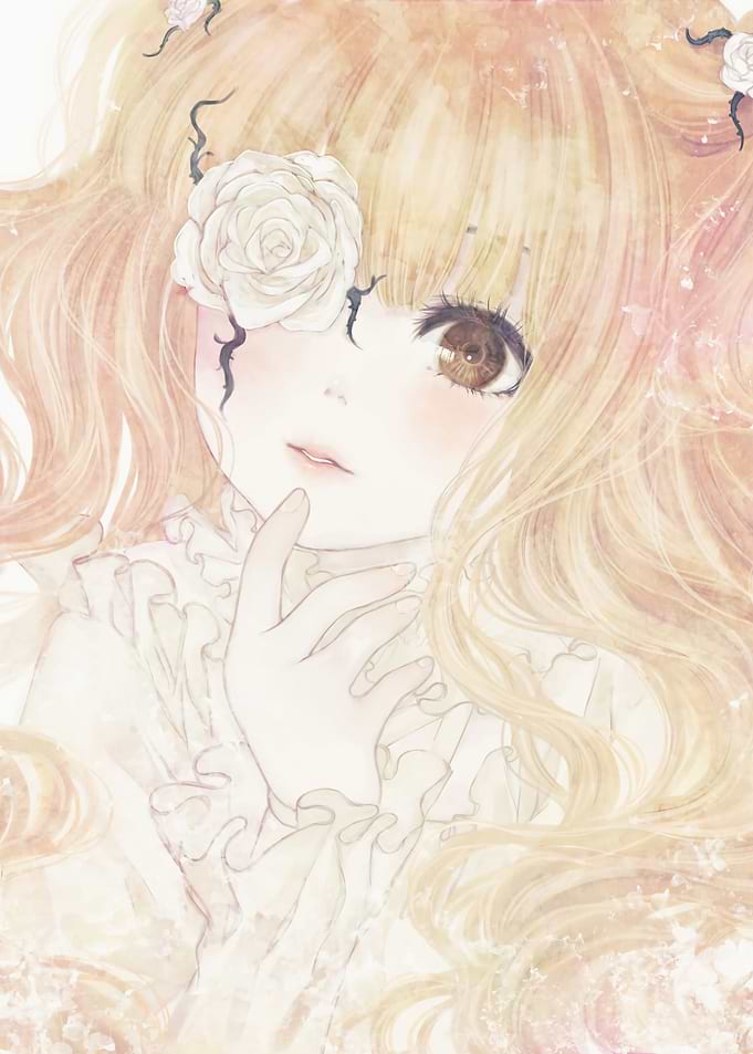 Anime Girl with White Rose