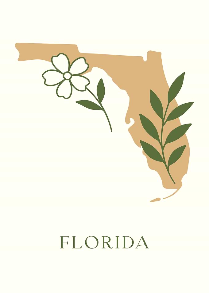 Florida State Map with Floral Accents
