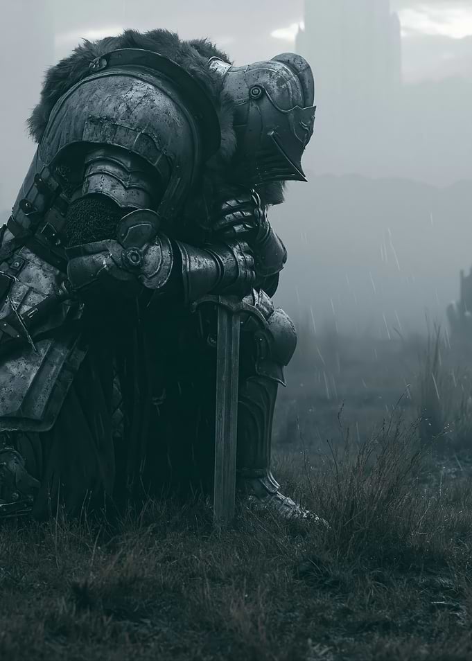 Knight Kneeling in the Rain