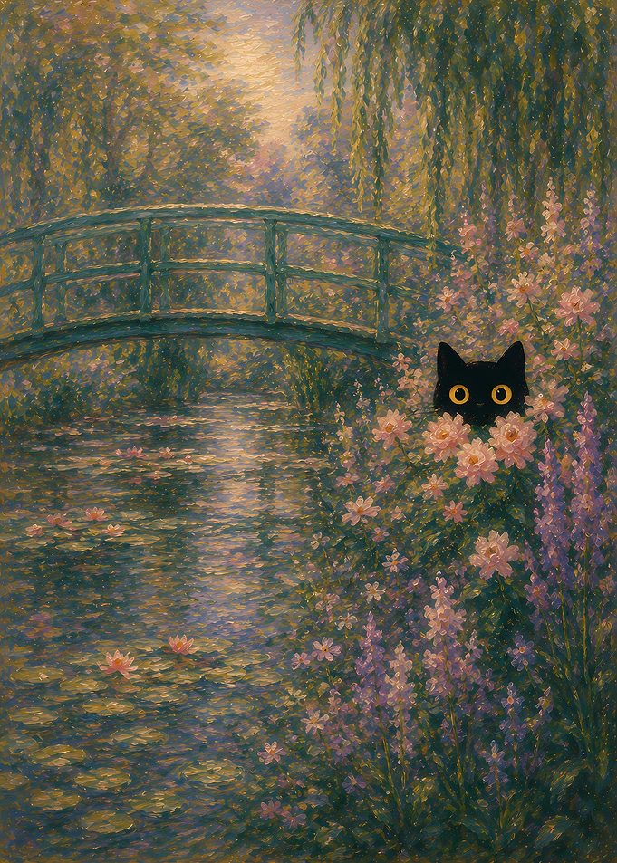 Black Cat in Monet's Garden