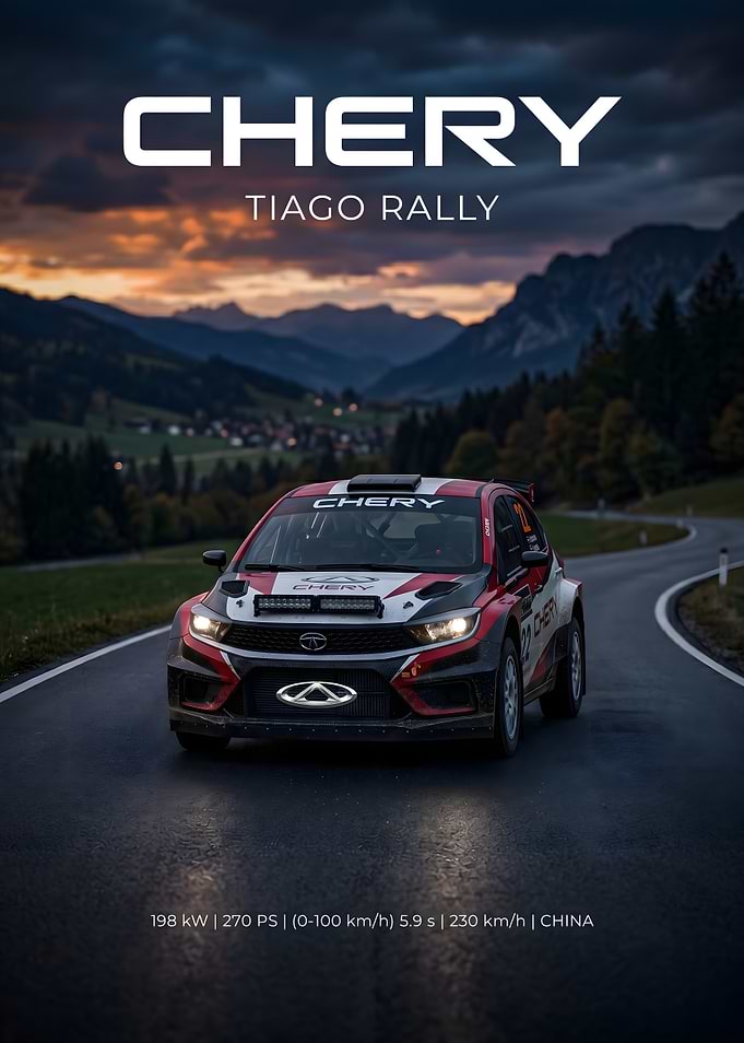 Chery Tiago Rally Car on Mountain Road